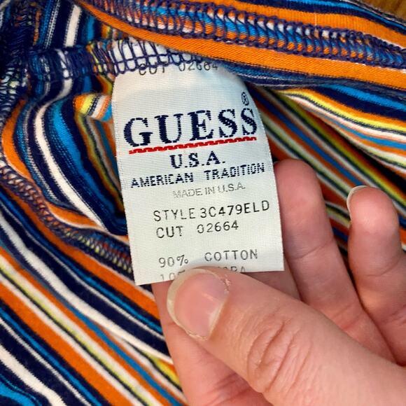 Guess Y2k Blue Orange Striped Cropped Tee Shirt Youth XLarge Womens Small/Medium - Picture 13 of 16